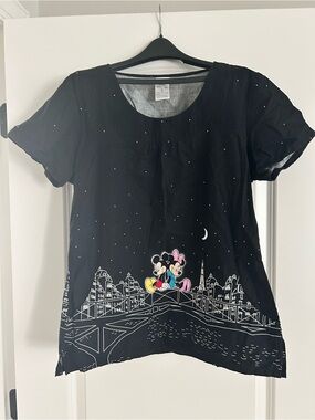 Disney Black Scrub Top with Mickey & Minnie Paris Graphic